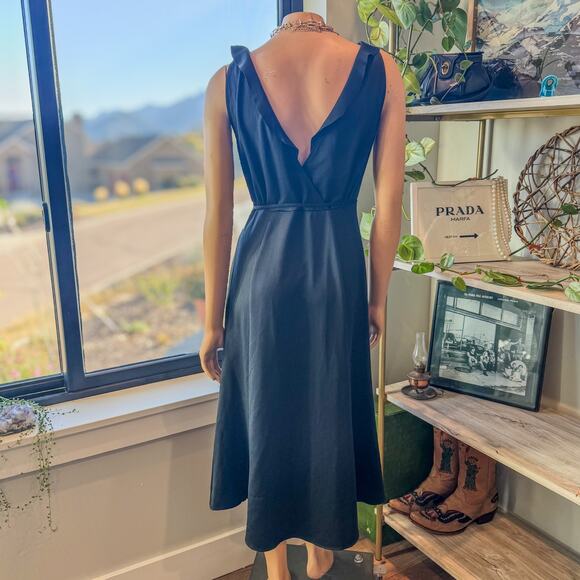 French Connection, Black Maude Drape Ruffle Dress w/ Wrap Front, Women's US 4 - Picture 6 of 11